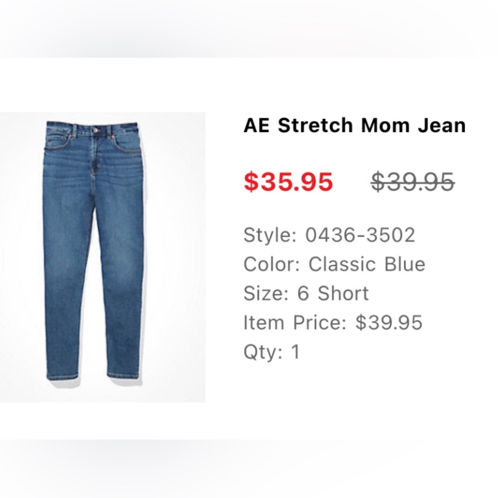 American Eagle Stretch Mom Jean - Sz 6 Short